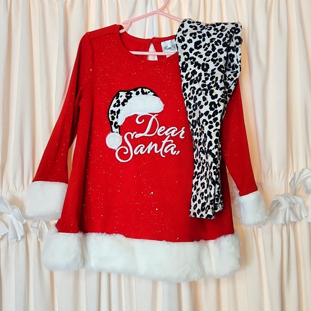 Rare Editions, Dear Santa 🎅 Faux Fur top, Cheetah, Leopard Gold Sparkle